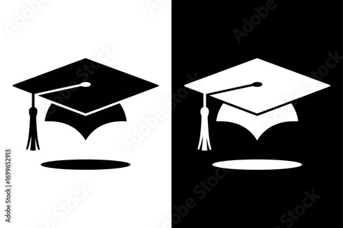 Black and White Graduation Cap Icon for Logo and App Design