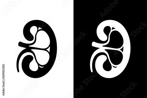 Flat Design Human Kidney Icon Vector in Black and White
