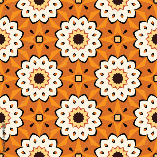 Autumn themed geometric floral seamless pattern