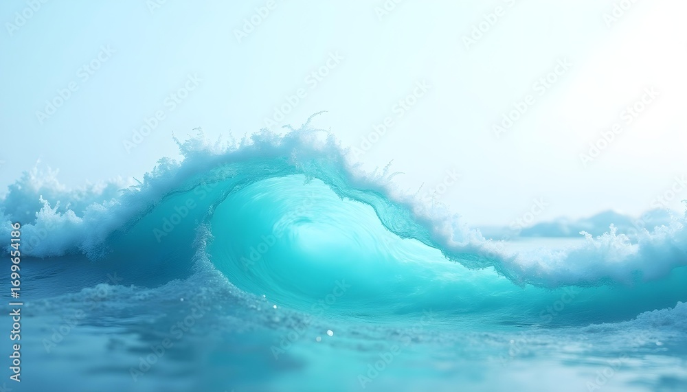 Fototapeta premium Abstract digital ocean wave with turquoise and cream gradient mesh, frozen as an ice sculpture in an arctic setting during the winter solstice.