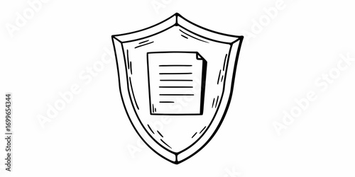 Sketch of a shield with a document inside it representing data protection and security measures online