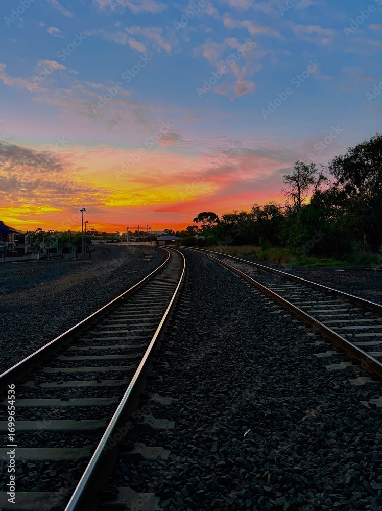 Fototapeta premium railway at sunset