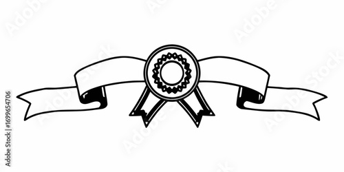 Illustration of a decorative banner with a central rosette and flowing ribbon design element vector