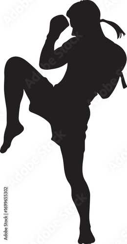 Silhouette of a Muay Thai fighter performing a knee strike