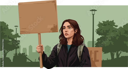 Young Female Activist Holding Action Sign