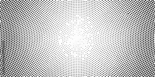 Abstract radial halftone pattern with black dots on a white background creating a circular gradient effect
