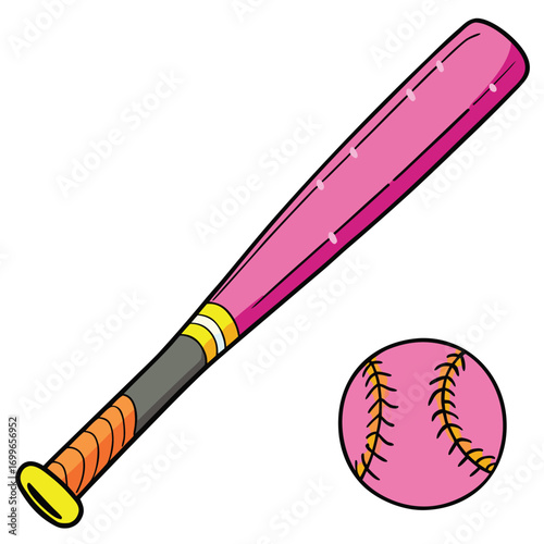 Vibrant pink baseball bat and ball set ready for thrilling game action, perfect for sports enthusiasts and young athletes