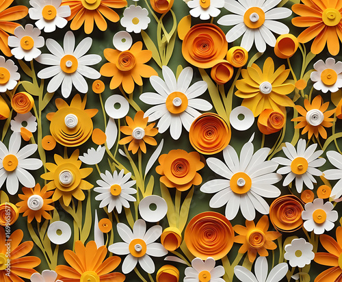 Bright Paper Daisy Pattern with Yellow and White Flowers
