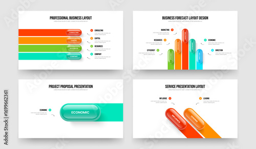 Enterprise Plan 4 5 1 2 Element Infographic Slideshow Design Bundle. Project Forecast Four Five One Two Option Diagram Slide Template Vector Illustration Collection.