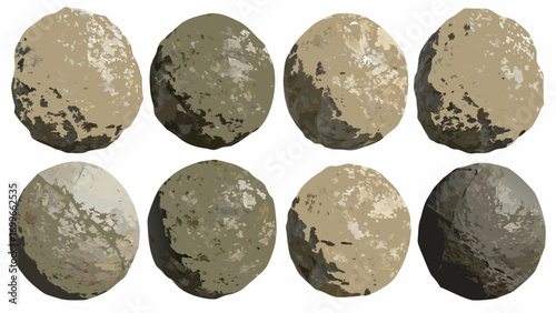 Eight textured oval stones in a grid on a white background