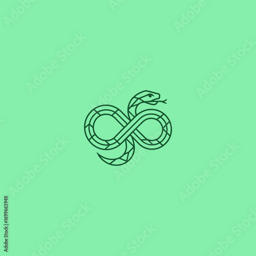 Infinity snake circle loop line art minimalist logo design.