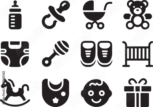 Baby icons set: Sweet moments and early childhood memories.