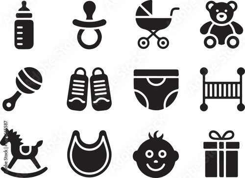 Baby essentials icons, perfect for design and nursery projects