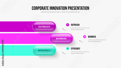 Service Strategy Three Option Diagram Frame Layout. Enterprise Briefing 3 Element Infographic Slideshow Template. Creative Solution Presentation Design Vector Illustration.