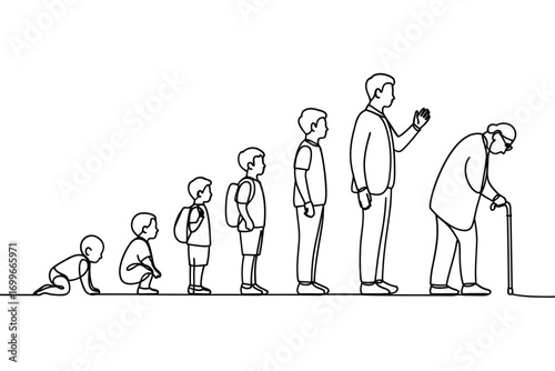 Human life stages from infancy to old age depicted in silhouette
