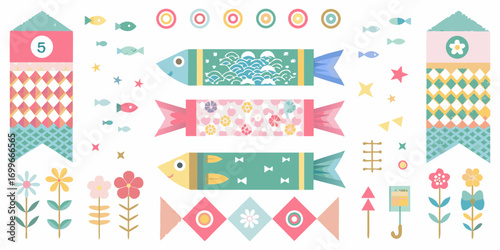 Colorful japanese koinobori carp streamers and festive decorations for childrens day celebration