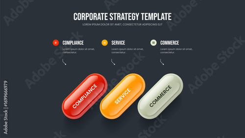 Digital Analysis Three Option Diagram Slide Layout. Project Report 3 Step Infographic Slideshow Design. Market Overview Presentation Template Vector Illustration.