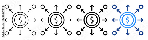 Money Distribution Icon Different Style Outline Collection Set