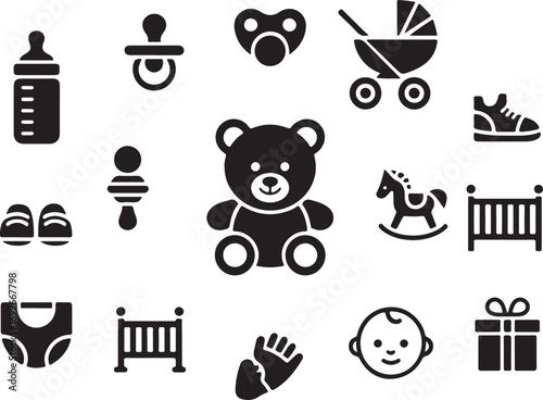 Baby essentials icons, perfect for new parents and baby products