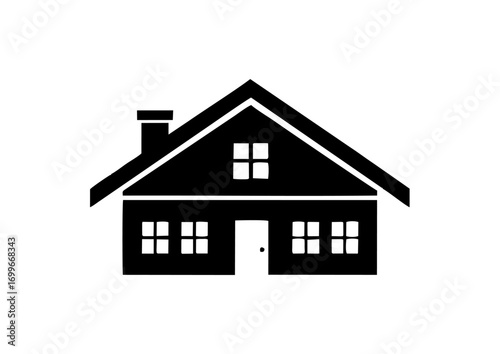 Simple black house vector icon, a classic building silhouette for real estate and property concepts, a white background