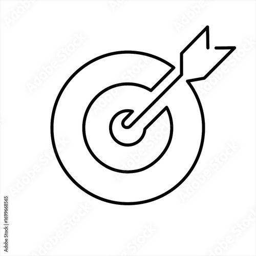 Bullseye Target with Arrow Hits The Center Target. Animated in One Line Drawing Icon Style. Perfect for Describing Reaching Goal, Success.