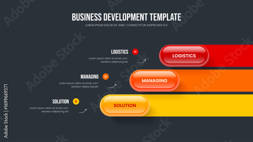 Visual Plan 3 Element Infographic Slideshow Layout. Marketing Showcase Three Option Diagram Frame Template. Advertising Proposal Slide Design Vector Illustration.