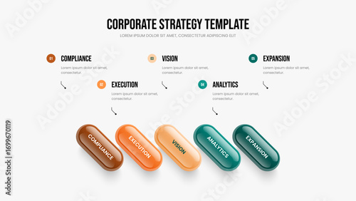 Consulting Briefing 5 Option Infographic Slide Template. Professional Analysis Five Element Diagram Slideshow Design. Market Strategy Frame Layout Vector Illustration.