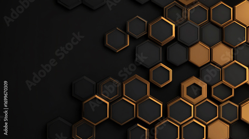 Abstract hexagon pattern black gold geometric background design