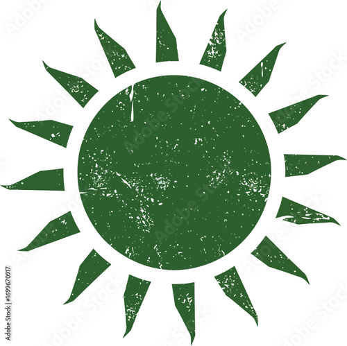 a green sun illustration with sharp rays on transparent background