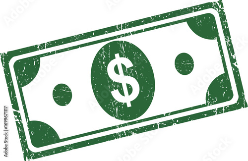 green dollar stamp with grunge texture on transparent background