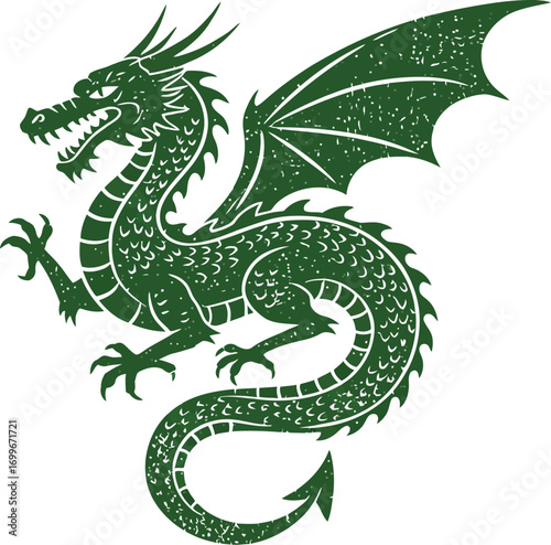 a green dragon illustration with intricate scales on transparent background
