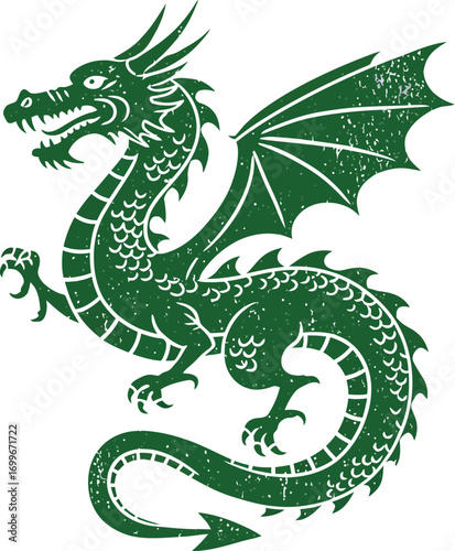 a green dragon illustration with intricate details on transparent background