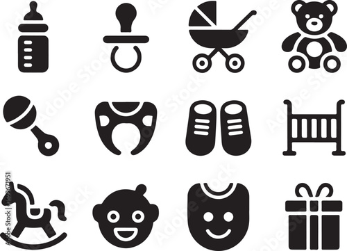 Baby icons set perfect for baby shower invitations and design needs