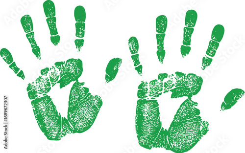 green handprints with fingers spread on transparent background