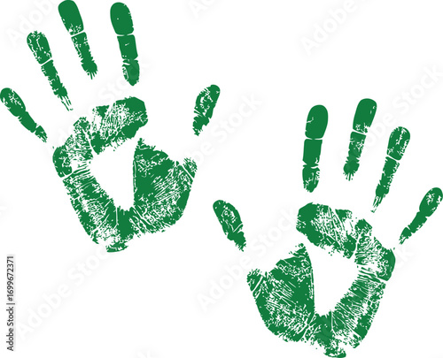 green handprints with detailed texture on transparent background