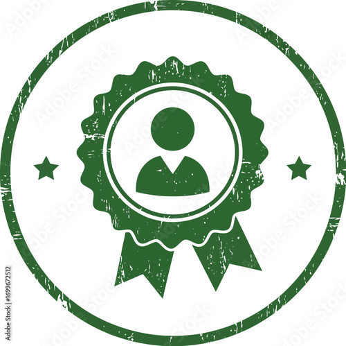 green badge with ribbon and user icon on transparent background