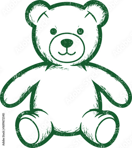 a cute teddy bear drawing outlined in green on transparent background