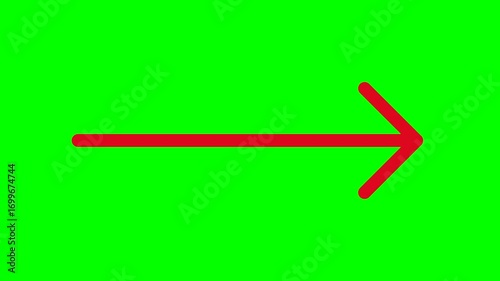 Simple red straight arrow drawing animation (chroma key background)