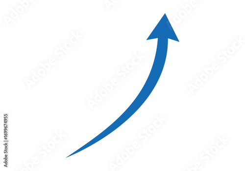 Blue Upward Arrow Curving Right on transparent background