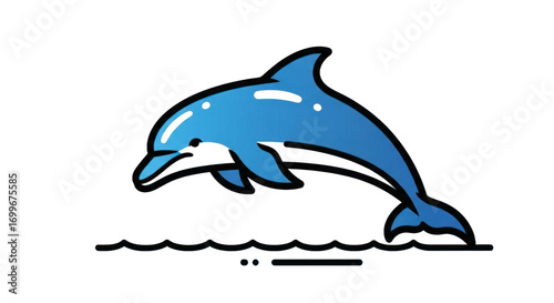 Jumping dolphin illustration with blue color and line art