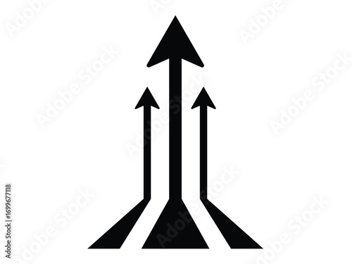 Three Black Arrows Pointing Upwards on Transparent Background