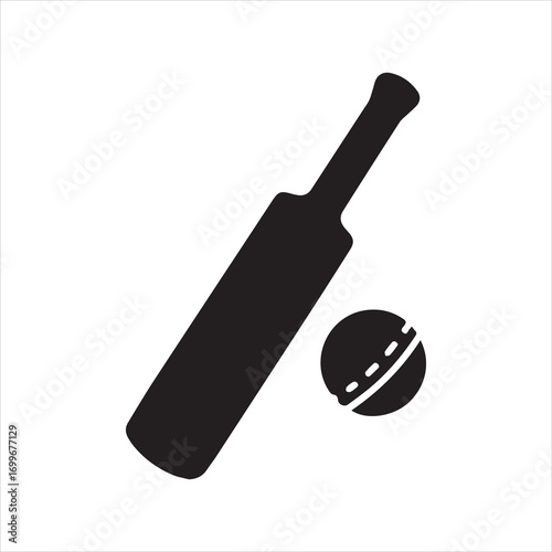 Cricket Bat & Ball icon silhouette vector with white background