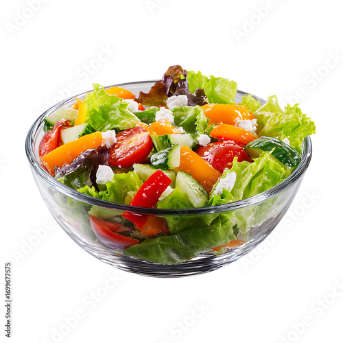 Vibrant, fresh salad bowl with colorful vegetables and feta cheese, perfect for healthy eating and culinary projects