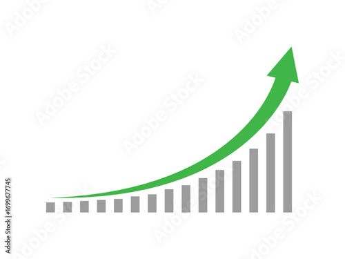 Green Arrow and Gray Bars Showing Growth on Transparent Background