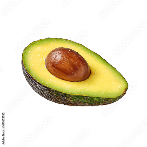Fresh, ripe avocado half with water droplets, perfect for healthy eating and culinary creations, vibrant and ready to use.