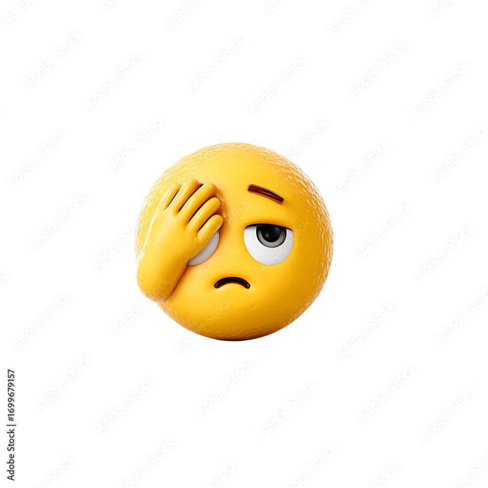 Fototapeta premium Embarrassed emoji facepalm expressing frustration and regret with a hand covering its eye, perfect for relatable moments.