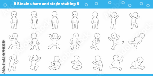 Collection of simple hand drawn cartoon style figures demonstrating various poses and actions for animation or learning