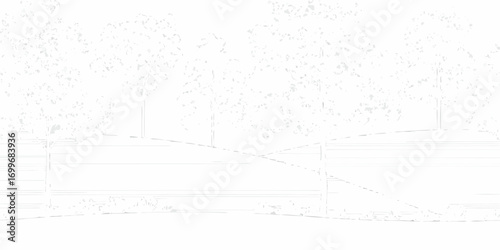 Minimalist line art drawing of a park scene with trees and pathways in white outline