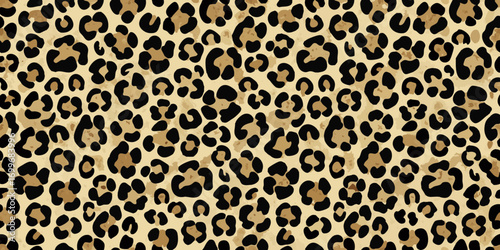Seamless leopard print pattern with black spots on a beige background for fashion and design