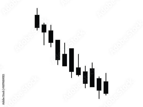 Black Candlestick Chart Showing Downtrend on Transparent Background